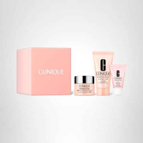 Clinique Hydration Heroes Gift Set | Moisture Surge 100H Moisturizer | Moisture Surge Overnight Mask | Lip Treatment | Hydrating + Glow | Includes 3 Travel Size Pieces