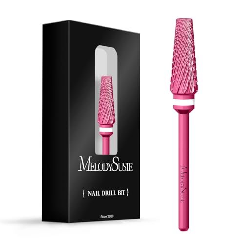 MelodySusie Upgrade 5 in 1 Nail Drill Bits, 3/32'' Carbide Tungsten Multi-Function Mixed Sizes Edition, Suitable for Manicure Pedicure Cuticle Gel Polishing, Professional Advanced Bits, Pink Blossom