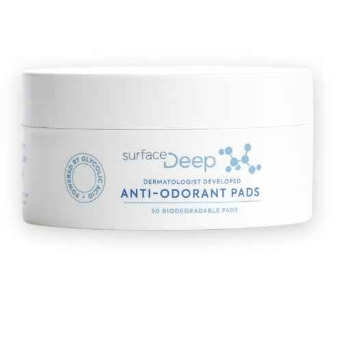 Surface Deep Anti-Odorant Pads ? Deodorant Odor Prevention & Skin Care in One | 50 Pads in Jar | Dermatologist-Developed | Glycolic Acid Exfoliation | Aluminum-Free, Vegan & Cruelty-Free