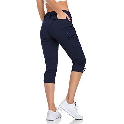 GymBrave Women's Hiking Cargo Pants Quick Dry Outdoor Camping Capris Water Resistant UPF 50 with Zipper Pockets