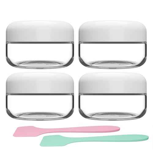 Travel Size Containers for Toiletries, 1 OZ BPA Free, TSA Approved Cosmetic Jars for Face Hand Body Creams Lotions, with Waterproof Labels and 2 Mini Spatulas for Gift (4 Pack)