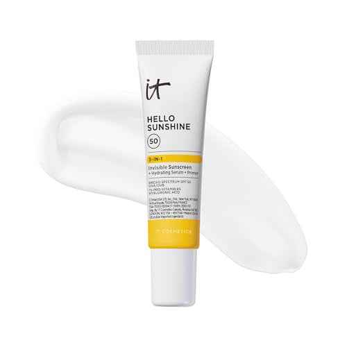 IT Cosmetics Hello Sunshine Invisible Sunscreen for Face SPF 50 - Sunscreen, Hydrating Serum & Makeup Primer - 1% Pro-Vitamin B5 & Hyaluronic Acid - HSA/FSA Eligible - No White Cast