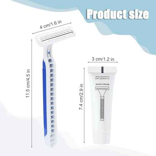 Disposable Razors in Bulk Pack of 60,Blue Disposable Shaving Razors Individual Wrapped Twin Blade Bulk Disposable Razors with Clear Cap and 10g Shaving Cream for Homeless,Hotel,Travel,Charity,Shelter