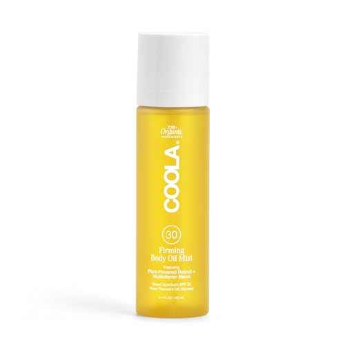 COOLA Firming Body Oil Mist SPF 30, Organic Lightweight Hydrating Sunscreen Mist with Bakuchiol, Vitamins C, D, E, Sea Buckthorn & Moringa Oils, Firms & Smooths Skin, 3.4 Oz