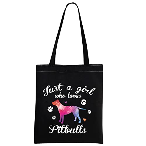 MBMSO Pitbull Gifts for Pitbull Lovers Just a Girl Who Loves Pitbulls Tote Bag Dog Lover Owner Gifts Shoulder Shopping Bag（Girl Pitbull TB-black）