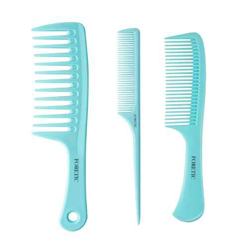 Hair Comb 3-in-1 Plastic Hair Comb Set For Women, Men - Wide Tooth, Rat Tail, and Regular Tooth Detangling Hair Combs for All Hair Types-Blue