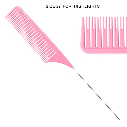 Ultimate Highlight Comb Set, 5 Sizes PEI Material, Heat Resistant Professional Balayage Comb with Extra Long Stainless Steel Needle (Purple)