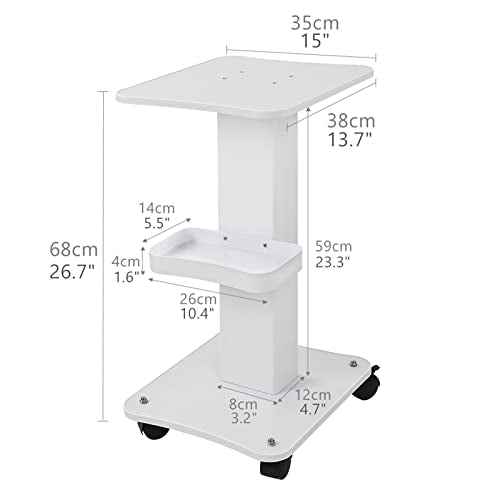 Beauty Trolley Cart with Wheels, 3 Tier Aluminum Beauty Rolling Cart, Hair Salon, Spa Salon, Vacuum Therapy Machine Trolley, Load 135lbs, 26.7 x 13.8 x 15 inch