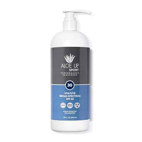 Aloe Up Sport Sunscreen Lotion SPF 30 - Broad Spectrum UVA/UVB Sunscreen Protector for Face and Body With Hydrating Aloe Vera Gel Non-Greasy No White Cast Reef Safe Fragrance-Free - 32 Oz.
