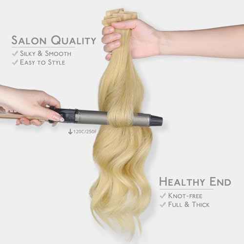 WENNALIFE Invisi Edge Tape in Hair Extensions Human Hair, 20 Inch 50g 20pcs Light Blonde Highlighted Golden Blonde Invisible Luxury Remy Hair Extensions Natural Seamless Injected Tape Ins Straight