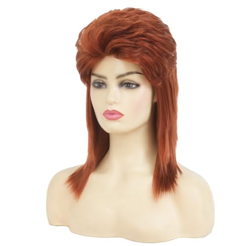 Swiking Orange Mullet Wig for Women Curly 70s 80s Rocker Shoulder Length Straight Natural Layered Hair Cosplay Halloween Synthetic Women Wigs(Orange)