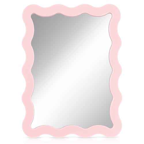 Leinuosen Scalloped Magnetic Locker Mirror 5''x7'' Small Real Glass Makeup Mirror with Magnetic Backing Cute Locker Decorations for Office Cabinet Lockers Accessories(Light Pink)