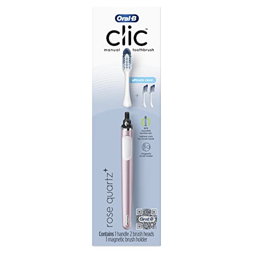 Oral-B Clic Toothbrush, Rose, with 2 Replaceable Brush Heads and Magnetic Toothbrush Holder