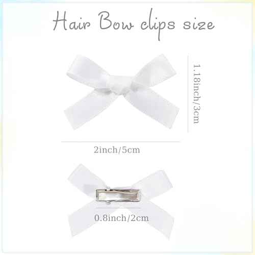 25PCS White Mini Bows Ribbon Clips,2'' Tiny White Bow Barrettes,Hair Bow Satin Hair Ribbon for Women & Girls' Hair Accessories