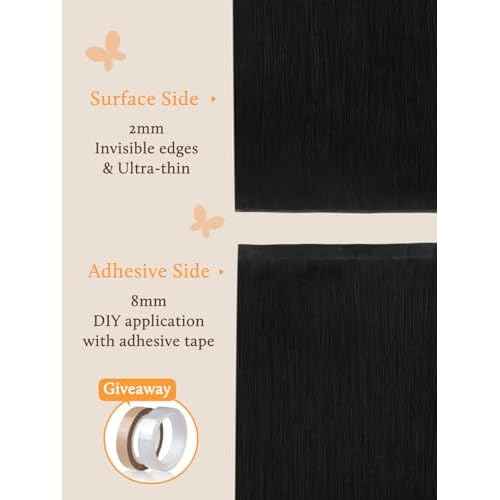 DOORES Tape in Weft Hair Extensions Human Hair, Natural Black 18 Inch 50g, Genius Seamless Extensions Long Wide Genius Seamless Weft Tape in Instant Install