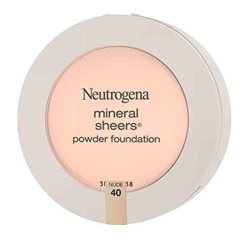 Neutrogena Mineral Sheers Compact Powder Foundation, Lightweight & Oil-Free Mineral Foundation, Fragrance-Free, Nude 40, .34 oz, 2 Pack