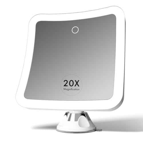Fancii 20x Magnifying Makeup Mirror with LED Lights, Rechargeable, High Zoom | 7-inch Large Lighted Travel Mirror for Vanity and Bathroom, Dimmable, 3 Light Settings, Strong Suction, 360¡Æ Rotation