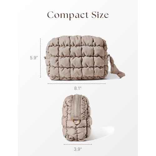 Quilted Makeup Bag Puffy Cosmetic Bag Cute Puffer Travel Toiletry Bag for Women, Large Makeup Pouch for Purse Quilted Cosmetic Pouch for Essentials Toiletries, Christmas for Women, Girls