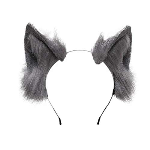 Jilneed Cat Ears Headband for Women Girls Cosplay Costume Party Headbands Cute Faux Fur Hair Accessories (Grey)