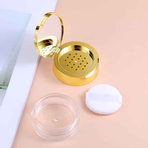 6 G Loose Powder Containers with Puff, Empty Makeup Powder Container, Reusable Plastic Powder Case Mini Powder Compact DIY Makeup Powder Case with Mirror