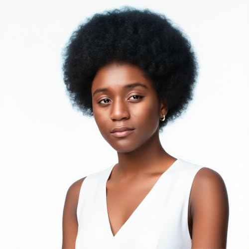 Afro Toupee for Black Men Kinky Curly Brazilian Human Hair Piece African American Wavy Hairpiece Full Poly Thin Skin PU Replacement System(8x10-120% Density,#1B Off Black-12MM Wave)