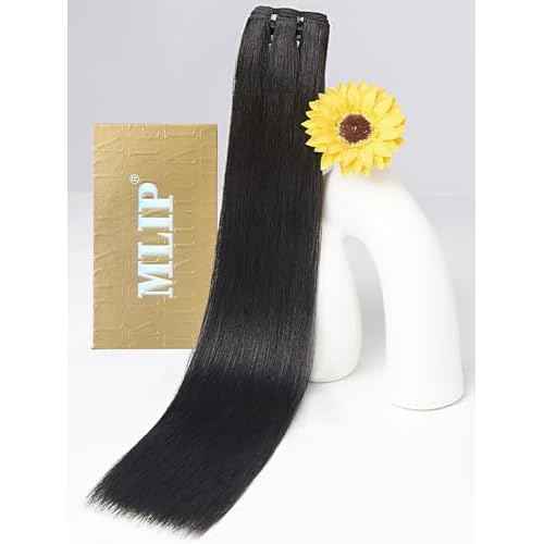 mlip Raw Indian Hair Bundle Straight, Enhanced Quality Bundle, 18A Virgin Hair 18 inches, No Tangle Shedding, Triple the Lifespan, Keep Texture Silky Soft After Multiple Washes, Natural Color
