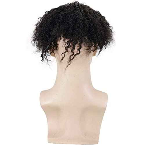 Dreambeauty Men's Toupee 100% Remy Human Hair Natural Black Color Curly Toupee for Men Thin Skin Mono Net with PU around Hair Replacement System Hairpieces for Men (10x8 Inch)