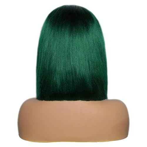 13x4 Teal Green Color Lace Front Human Hair Wigs Pre Plucked Blunt Cut Bob Style Pre Colored Green 13x4 Transparent Lace Frontal Wigs Human Hair (Turquoise, 14 inch)