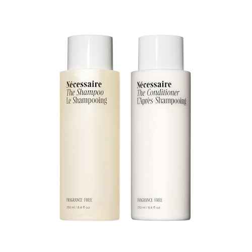 N?cessaire The Hair Duo - Shampoo and Conditioner Set 2 x Full-Size. The Shampoo + The Conditioner. Hyaluronic Acid + Vitamin B Complex. Fragrance-Free. Approved by the National Eczema Association.