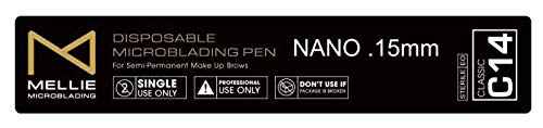 PACK OF 10 - Mellie Microblading Disposable Microblading Pen with Pigment Sponge Disposable Tool For Creating Eyebrows Microblading Supplies (Black, C14 .15mm Nano)