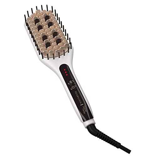 Remington Shine Therapy Hair Straightener Thermal Brush - Ceramic Infusion Technology, Argan Oil & Keratin Infused, One Pass Hair Straightener Brush with 7 Precision Heat Settings, Cool Tip Bristles