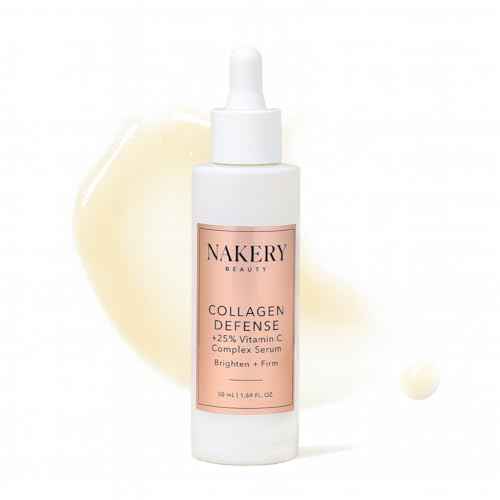 Nakery Collagen Defense Face Serum, 25% Vitamin C Complex with Niacinamide and Peptides, Anti Aging Collagen Booster for Wrinkles and Dark Spots, Brightening Skin Treatment, Made in USA