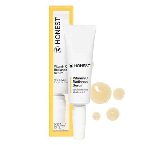 Honest Beauty Mini Vitamin C Radiance Serum | Improves + Brightens Skin Tone and Complexion | Gentle for Sensitive Skin, Fragrance Free, Vegan | Travel Size, .33 fl oz