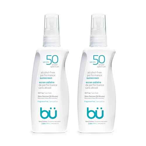 BU SPF 50 Sunscreen Spray for Face and Body, Fragrance Free, Clear Non Aeorsol, Non Greasy and Water Resistant (2-pack)