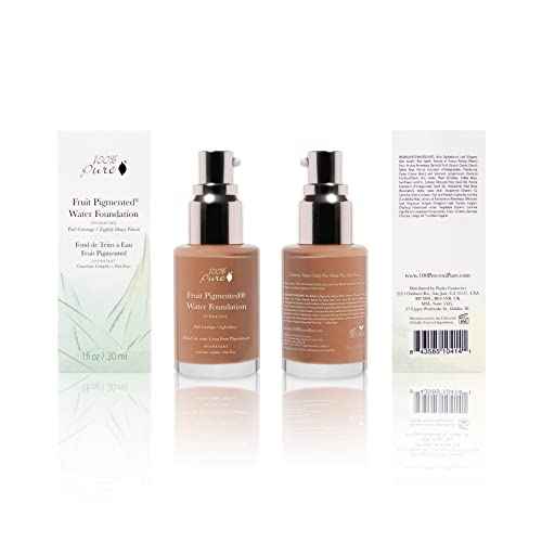 100% PURE Water Foundation Full Coverage Hydrating Makeup, Light Dewy Finish, Moisturizing Concealer for Normal to Dry Skin, Fruit Pigment Color Warm 6.0 w/Peachy Undertones for Tan Skin - 1 Fl Oz