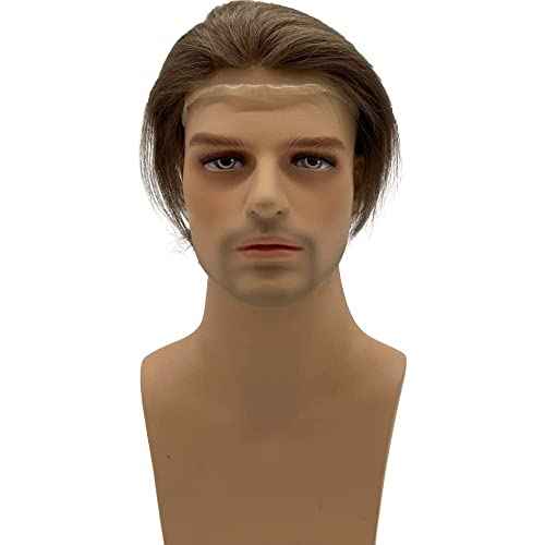 Mens Toupee European Human hair Replacement for Men Hairpiece Swiss Lace Front 0.08mm Thin Skin PU All V-looped Man Wigs 10x8inch #18 Dark Blonde Color
