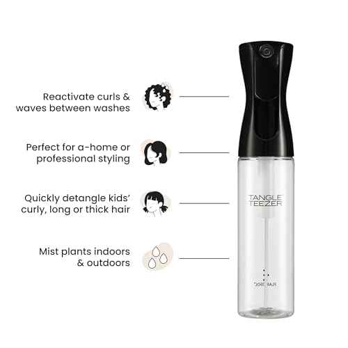 TANGLE TEEZER Fine Mist Continuous Spray Bottle, Reusable and Refillable, for Hair Detangling and Styling, 10.1 oz, Black