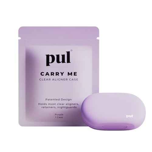 PUL Clear Aligner & Retainer Case ? for Invisalign, Partial Dentures, Mouth & Night Guards, PUL Removal Tool, Dental Removables ? Plastic Holder w/Secure Magnet Closure, Sleek & Slim Design ? Purple