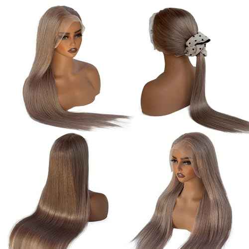 SOSEXY Ash Blonde Straight Lace Front Wigs for Black Women Pre Plucked Ash Blonde Wig Human Hair 13x6 Transparent Lace Front Wigs Human Hair Dark Brown Roots Human Hair Wig Pre Plucked 22 Inch