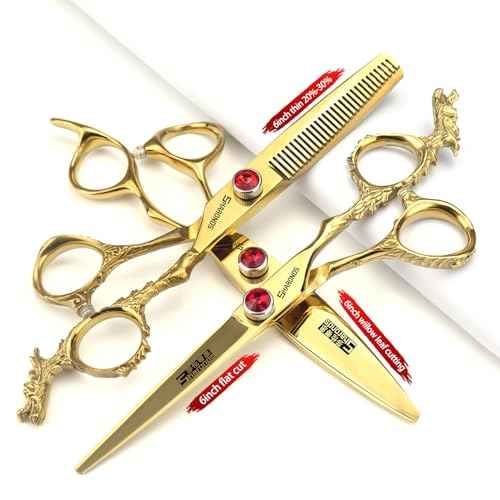 Sharonds 6/7 inch Professional Hair Cutting Scissors Set Hair Cutting Scissors Thinning Teeth Shears Set,Sliver Scissors,Barber,Salon,Hairdressing Scissors Kit,Japanese 440C Scissors (6-inch 3pc-B)