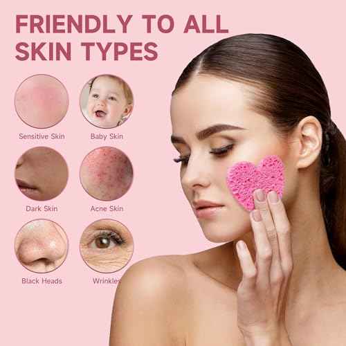 100 Count Compressed Pink Facial Sponges | 100% Natural Cellulose Eco-Friendly Makeup Sponges for Gentle Cleansing, Exfoliating & Stubborn Makeup Removal | Travel & Home Beauty Essentials for Women