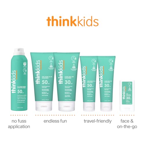 Thinkkids SPF 30 Mineral Sunscreen for Kids, Clear Zinc Oxide, 6 fl oz, Natural, Vegan, Reef Safe, Water Resistant Broad Spectrum UVA/UVB Sun Protection