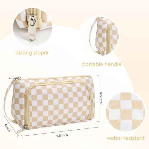 Checkered Makeup Bag Travel Cosmetic Toiletry Bag Make Up Bags with Makeup Brush Organizer Compartments for Women Girls