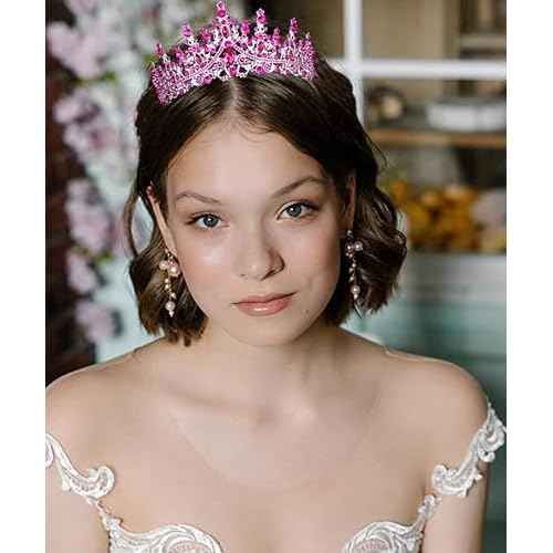COCIDE Hot Pink Crowns for Women Hot Pink Tiaras for Women Costume Halloween Girls Hair Accessories Royal Crystal Headbands Cosplay Princess Birthday Pageant Bride Headpieces