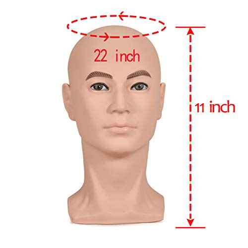 ZMS Male Mannequin Professional Training Head Manikin Bald Hat Display Wig Model with Free Table Clamp