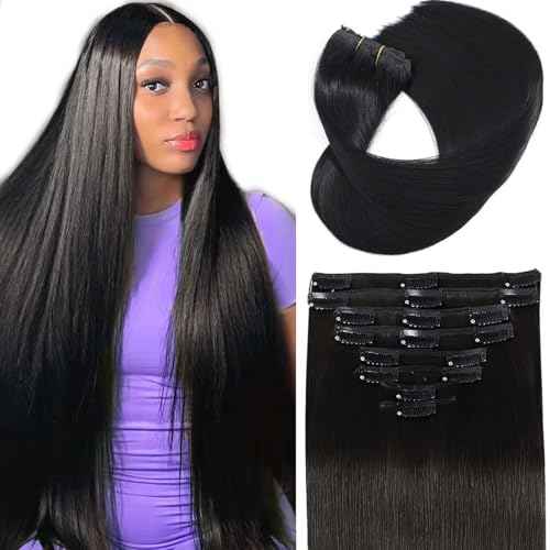 Natural Black Seamless Clip in Hair Extensions Real Human Hair 22inch Clip ins Human Hair Extensions Straight Clips in 100% Clip in Extensions Human Hair for Women 8pcs Double Weft
