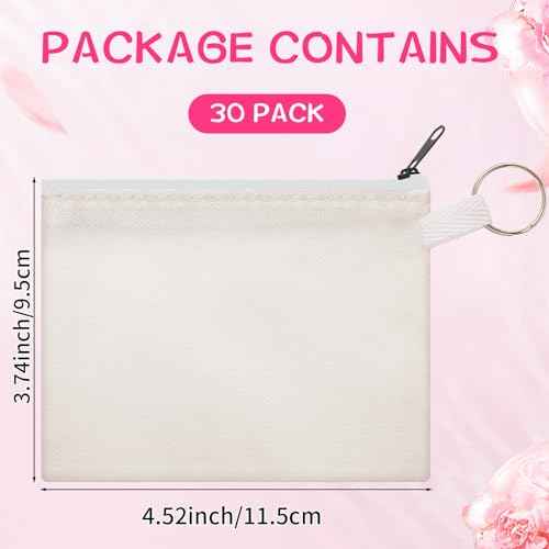 Frienda 30 Pieces Sublimation Blank Small Coin Canvas Makeup Bags Bulk Cosmetic DIY Craft Pouch with Zipper Coin Purse Pencil Pouch Travel Toiletry Organizer(White)
