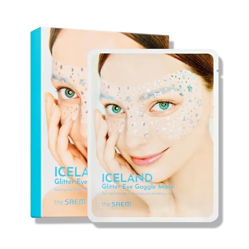 THESAEM Iceland Glitter Eye Goggle Mask - Refreshing & Hydrating Korean Eye Mask Patch for Puffy Eyes - Vitamin & Hyaluronic Acid - Tencel Hydrogel Sheet - Gift for Women 10ea