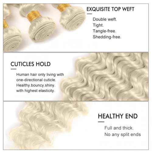 #88 Platinum Blonde Bundles Human Hair Water Wave Bundles 24 26 28 Inch 3 Bundle Unprocessed Brazilian Virgin Hair Platinum Blonde Water Wave Human Hair Extensions 50 Gram Per Bundle