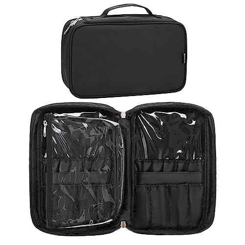 Relavel Makeup Brush Bag Large Makeup Brush Organizer Travel Makeup Artist Case with Detachable Clear Pouches, Professional Cosmetic Organizer Bag, Black